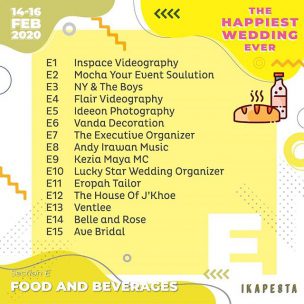 Psst! We are ready to spill yet another list of highly curated vendors
Listed above is 𝐒𝐞𝐜𝐭𝐢𝐨𝐧 𝐄, 𝐅𝐨𝐨𝐝 𝐚𝐧𝐝 𝐁𝐞𝐯𝐞𝐫𝐚𝐠𝐞𝐬!

The Happiest Wedding Ever
Modern Wedding Store
February 14-16, 2020
New PRPP Convention Hall

Ikapesta Modern Wedding Market 2020 | Decoration by @luckydekor | Lighting by @technolighting | Sound & LED Screen by @thunder_production | Photography by @insideme.photography | Videography by @friendsphotovideo | Organized by @topeng_eo